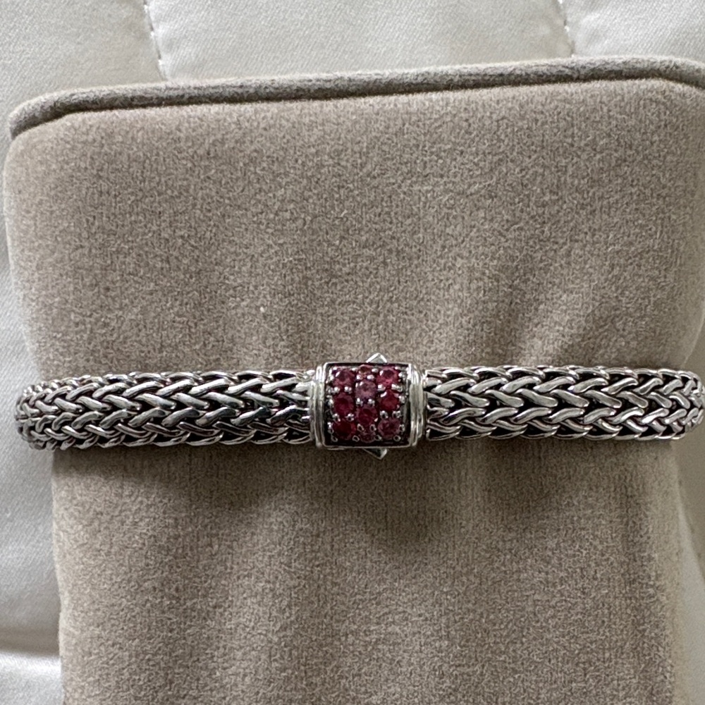 John Hardy Silver Bracelet with Pink Accent Stones. Size small